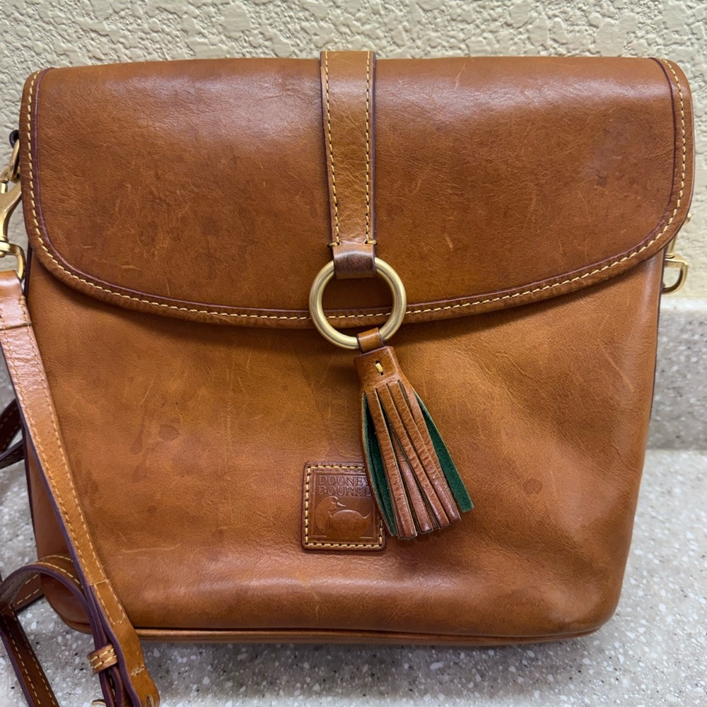Dooney & Bourke Brown Leather Crossbody with Tassel and Ring